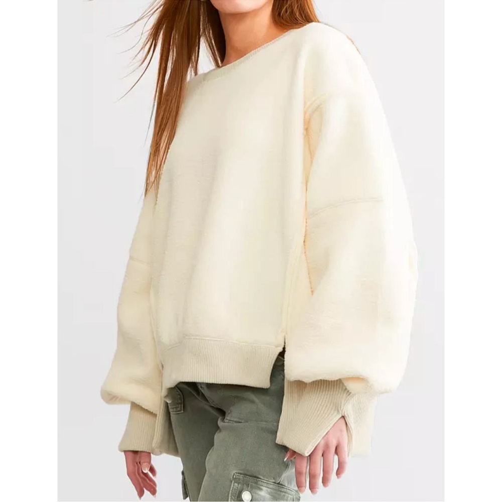 FREE PEOPLE WE THE FREE VANILLA ICE CREAM COZY CAMDEN PULLOVER SWEATSHIRT TOP - Picture 5 of 14